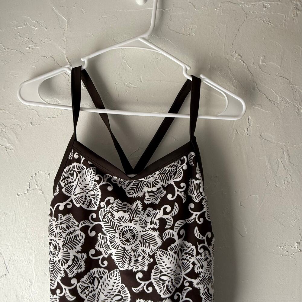 Ativa Size 8 Brown Built In Bra Criss Cross Back Tankini Swimming Top - Picture 2 of 7